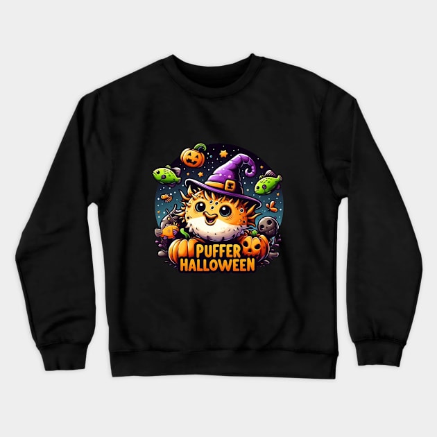 Puffer Fish Puffer Halloween Crewneck Sweatshirt by BukovskyART